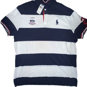Ralph Lauren Navy and White Striped Polo Shirt